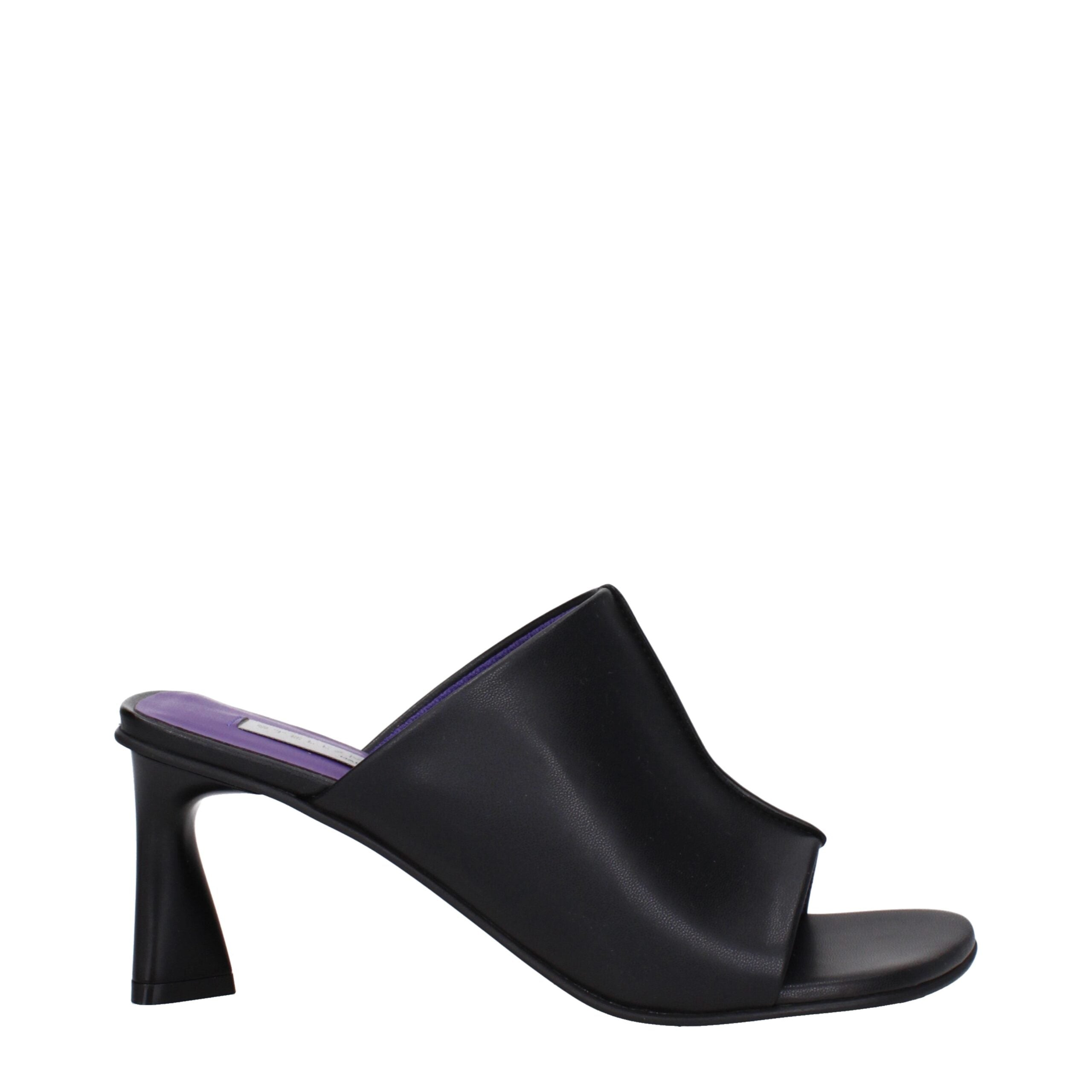 Black Leather Stiletto Heel Sandals