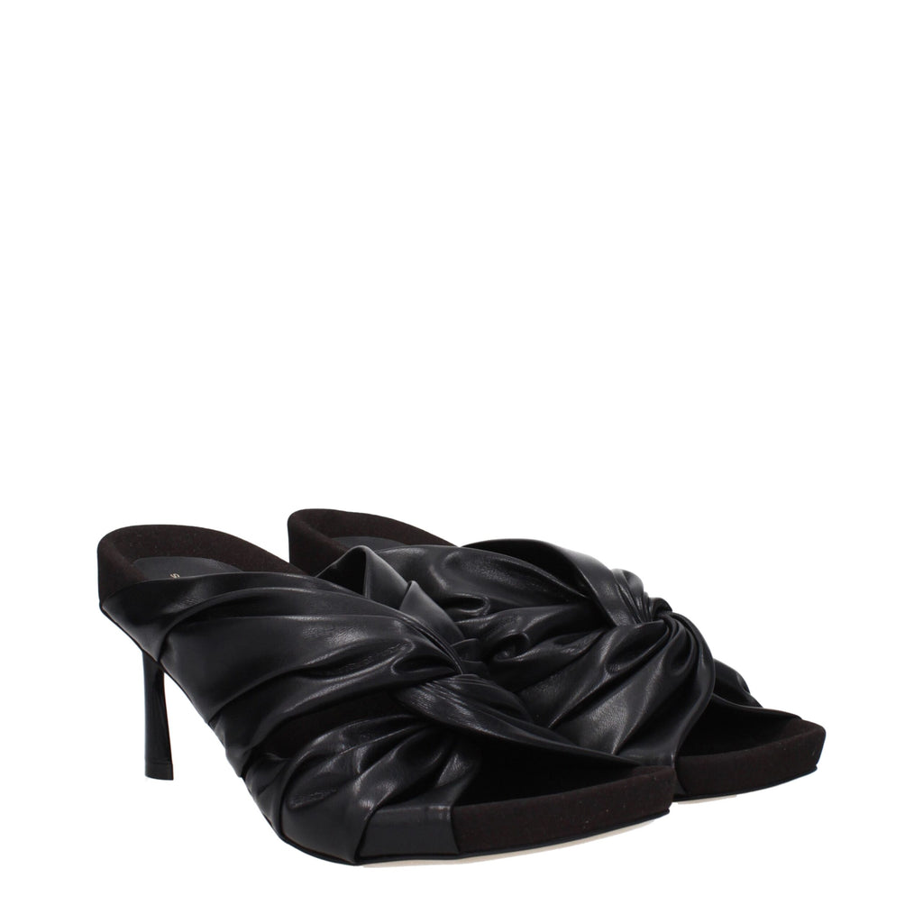 Black Leather Stiletto Heel Sandals