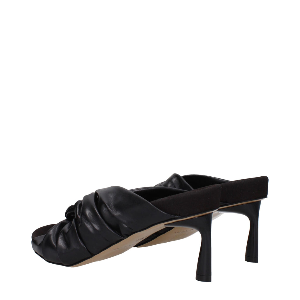 Black Leather Stiletto Heel Sandals