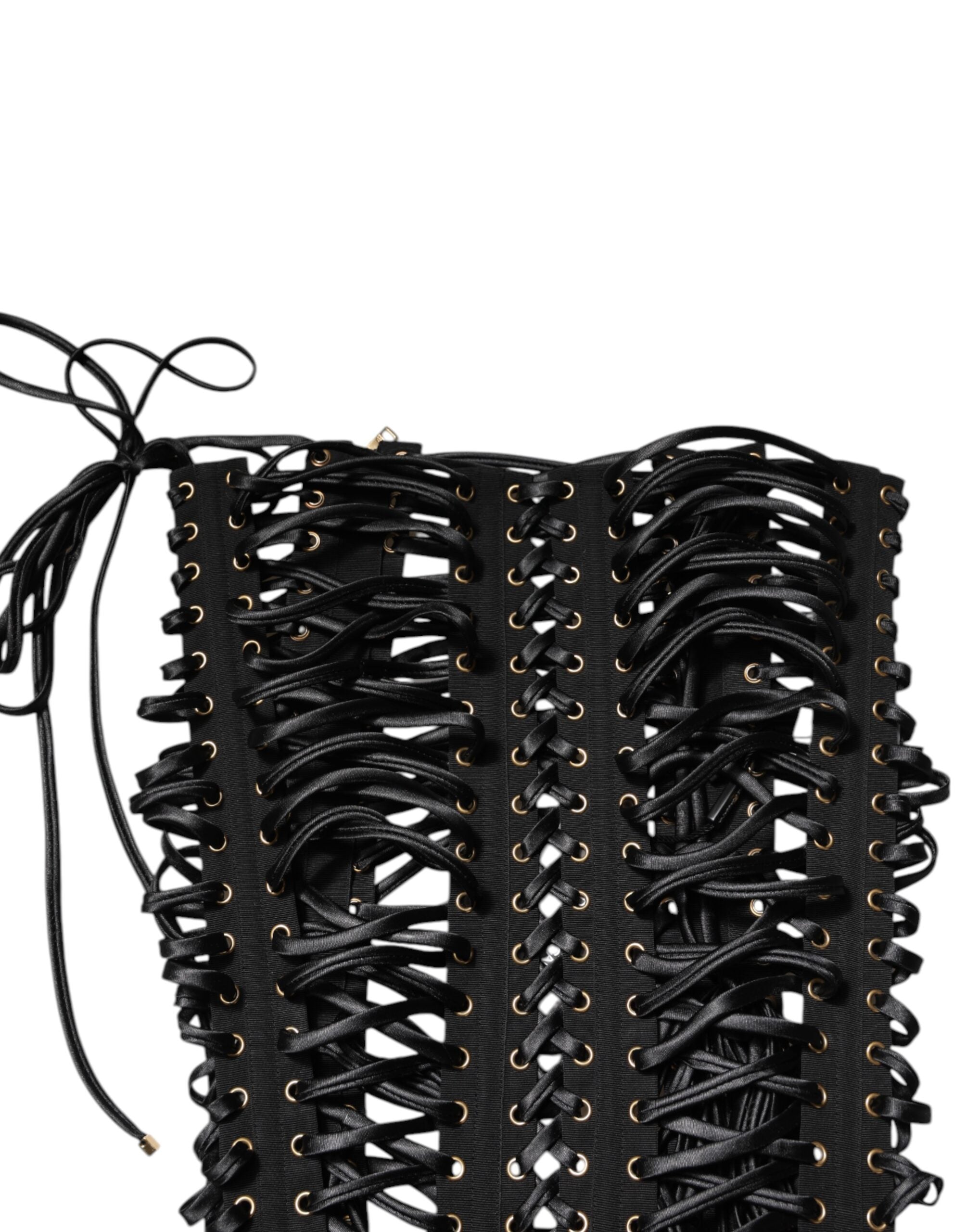 Black Eyelet Embellished Corset Style Top