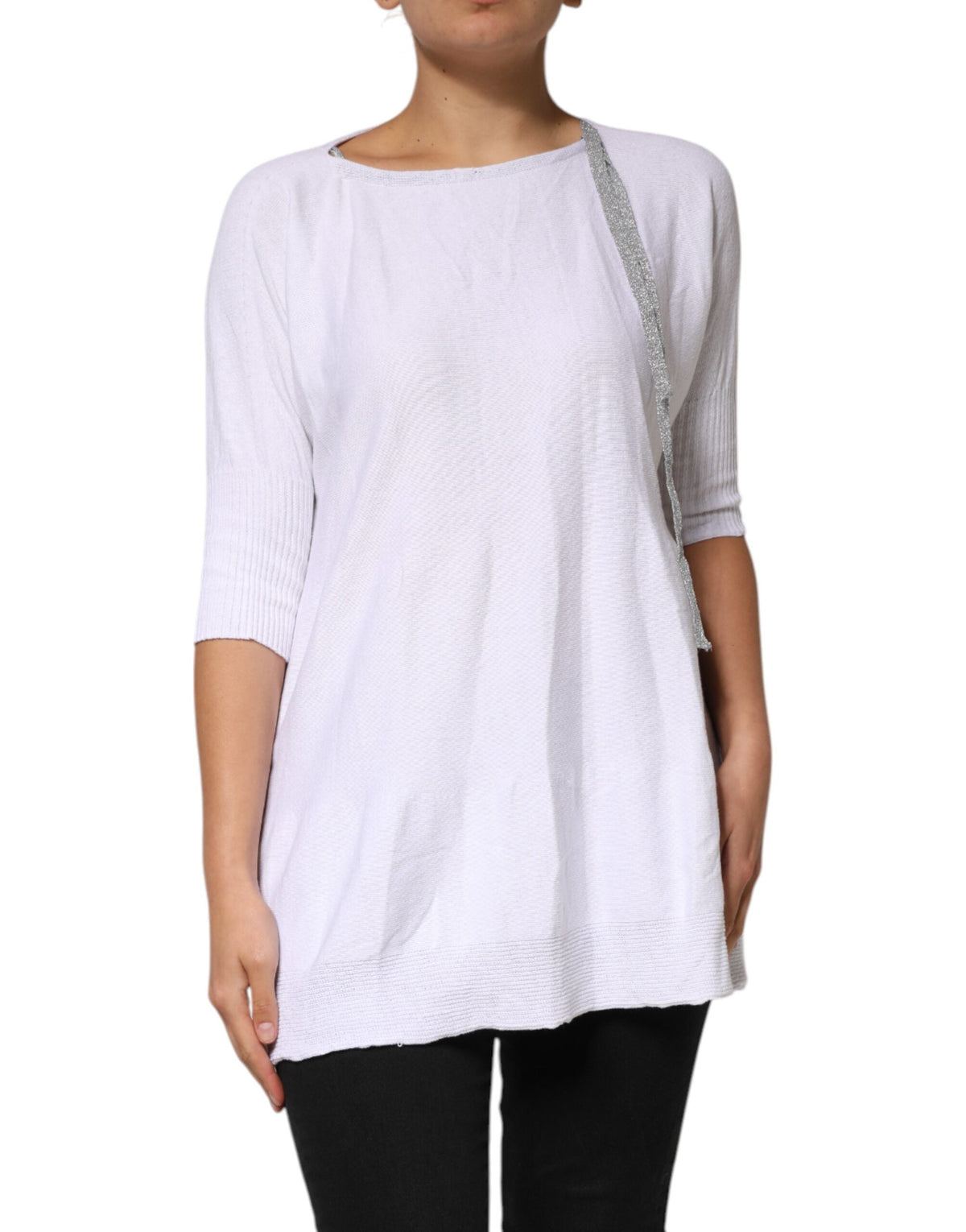 PINK MEMORIES White Cotton Short Sleeves Round Neck Blouse Top
