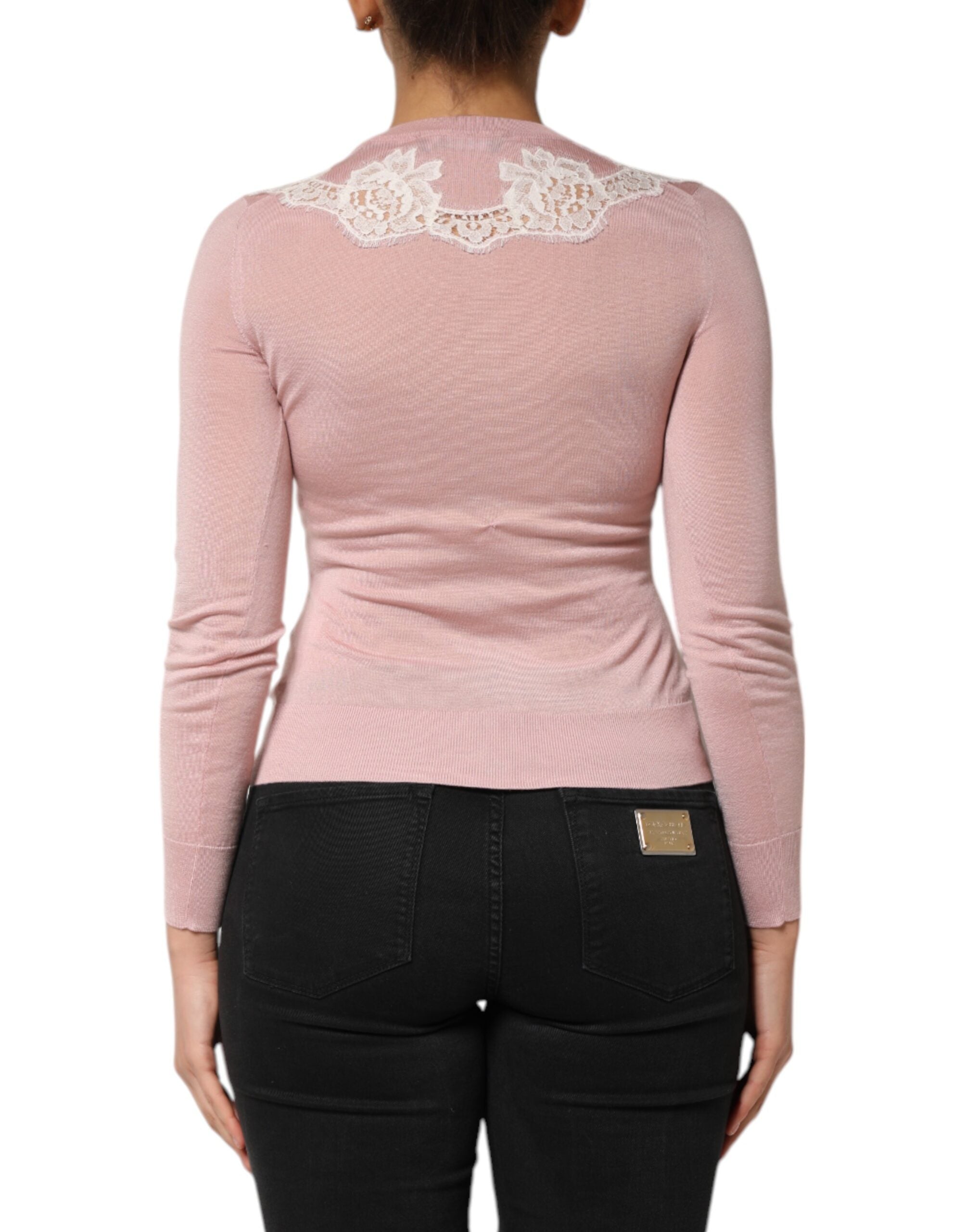 Pink Floral Lace Detailing Cardigan Sweater