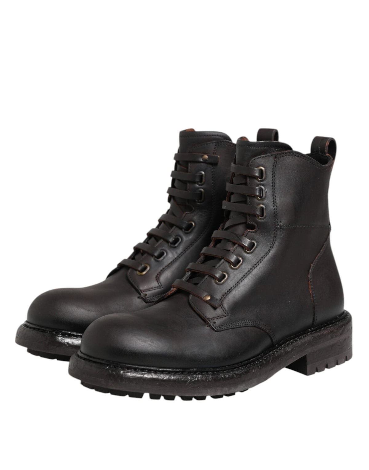 Dolce & Gabbana Dark Brown Leather Lace Up Mid Calf Boots Shoes