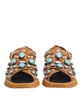 Brown Leather Studded Slides Sandals Shoes