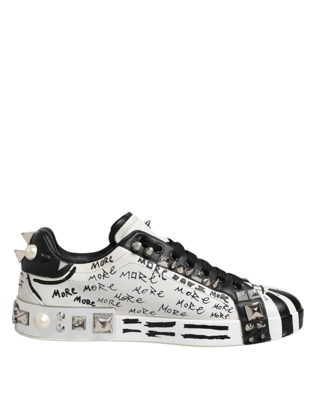 Black White Studded Low Top Sneakers Shoes