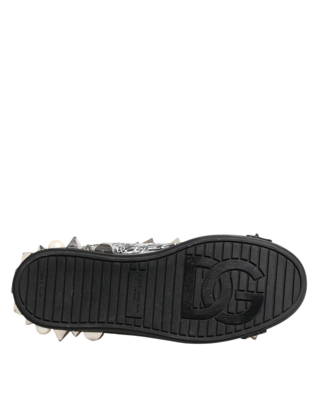 Dolce & Gabbana Black Portofino Stud Embellished Sneakers Shoes