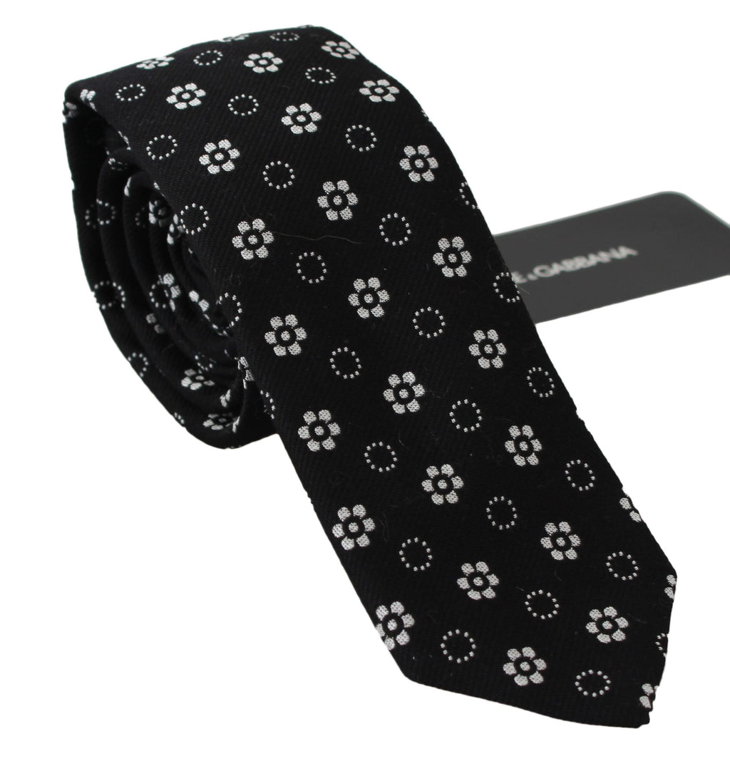 Dolce & Gabbana Dark Gray 100% Silk Floral Print Print Classic Tie