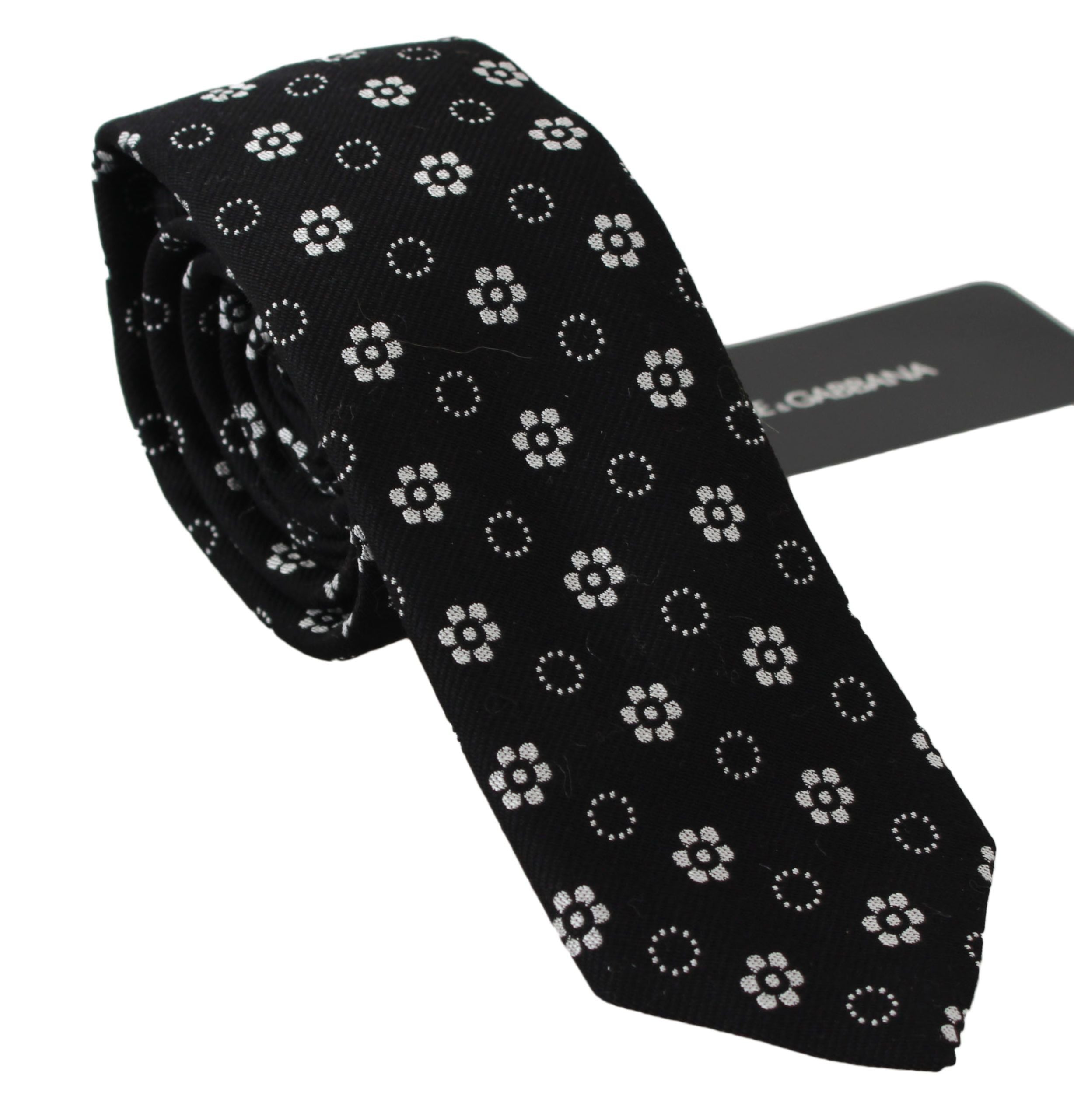 Dolce & Gabbana Dark Gray 100% Silk Floral Print Print Classic Tie