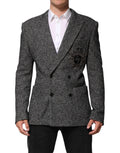 Dark Gray White Double Breasted Men Suit Blazer