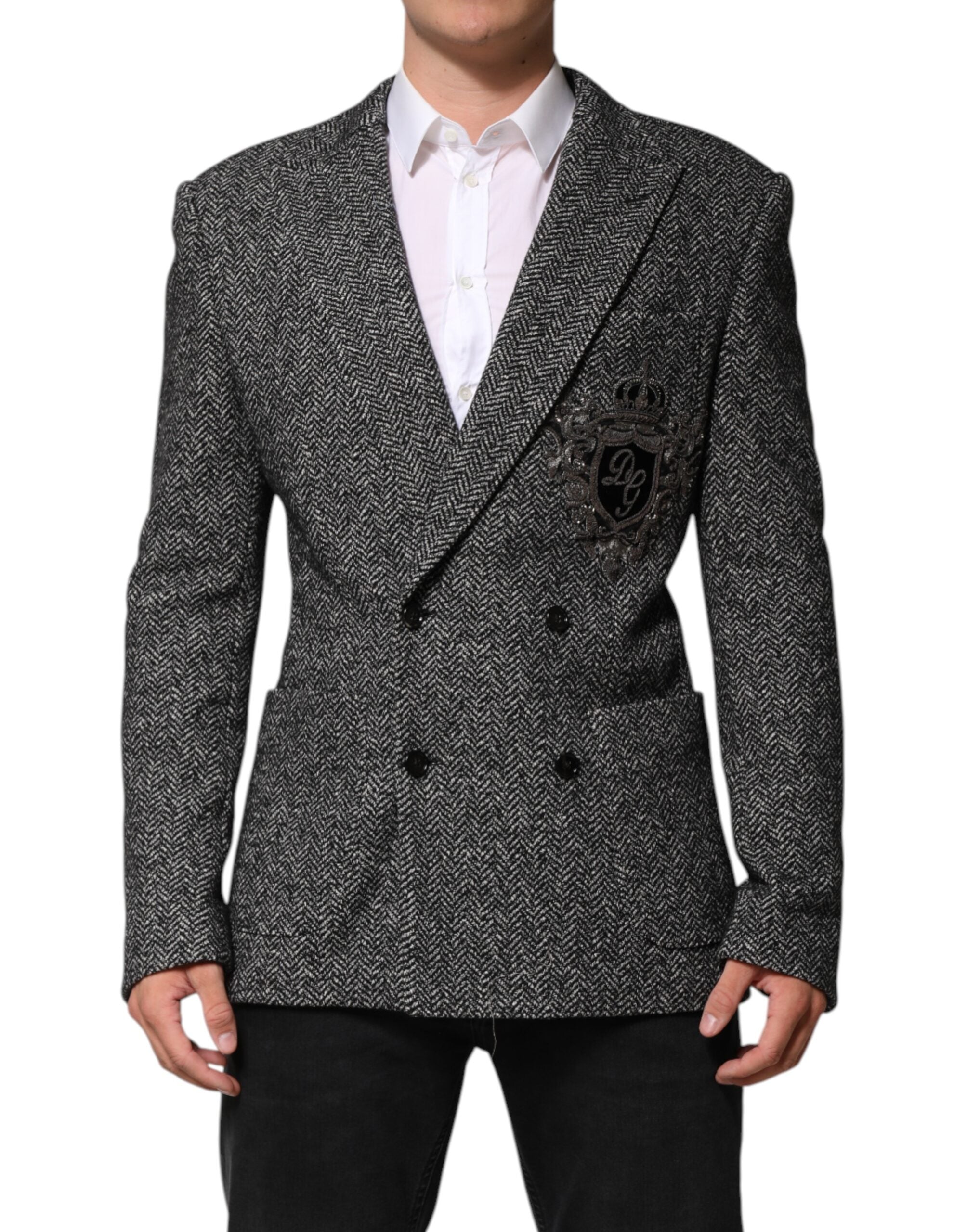 Dark Gray White Double Breasted Men Suit Blazer