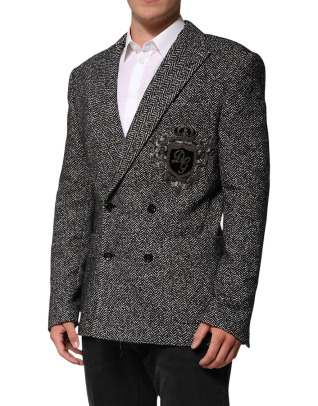 Dark Gray White Double Breasted Men Suit Blazer