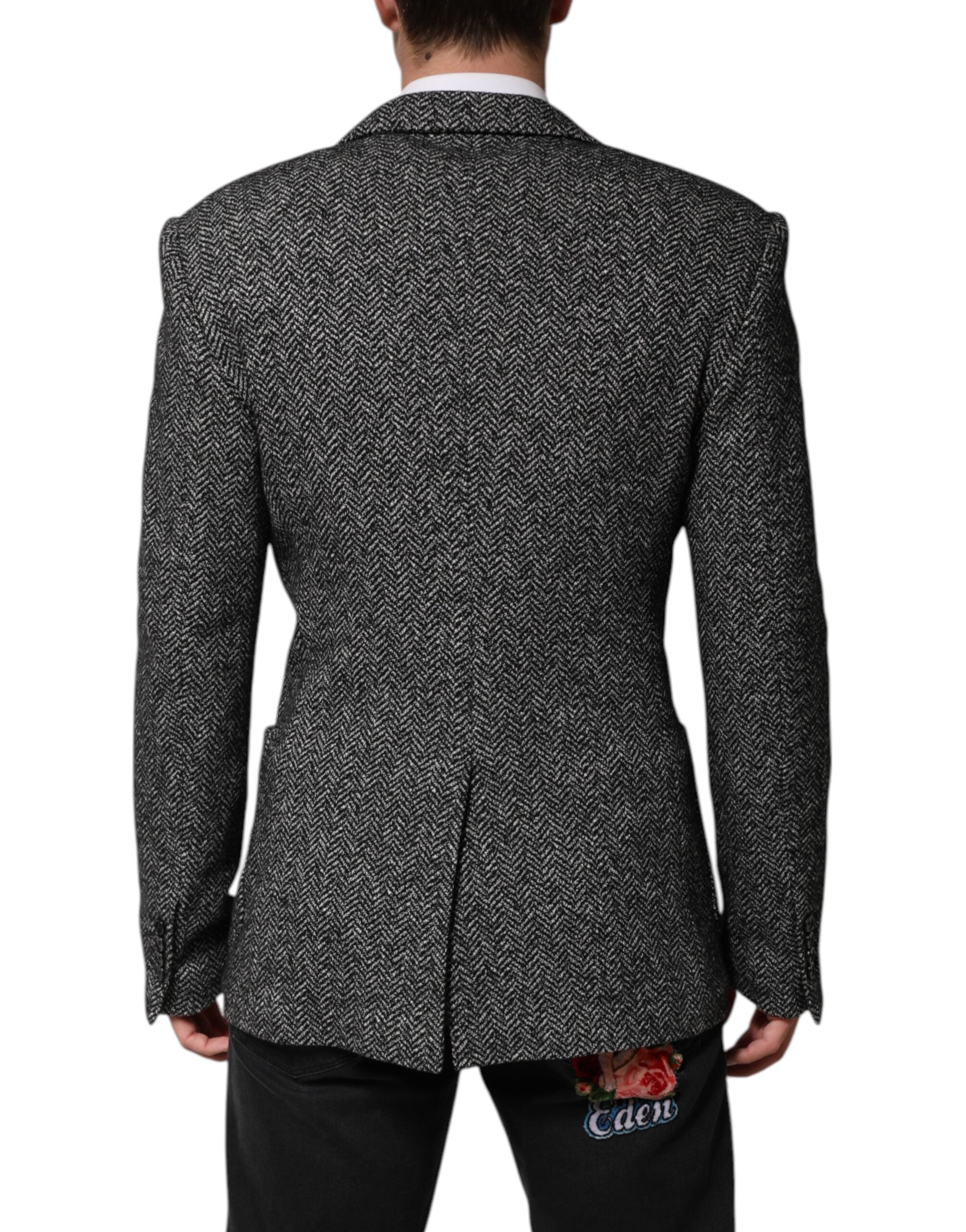 Dark Gray White Double Breasted Men Suit Blazer