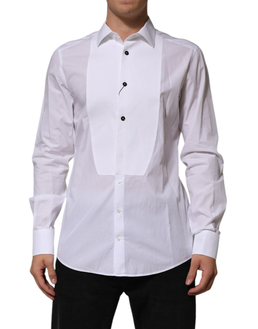 Dolce & Gabbana White Bib Cotton Poplin GOLD Men Formal Shirt