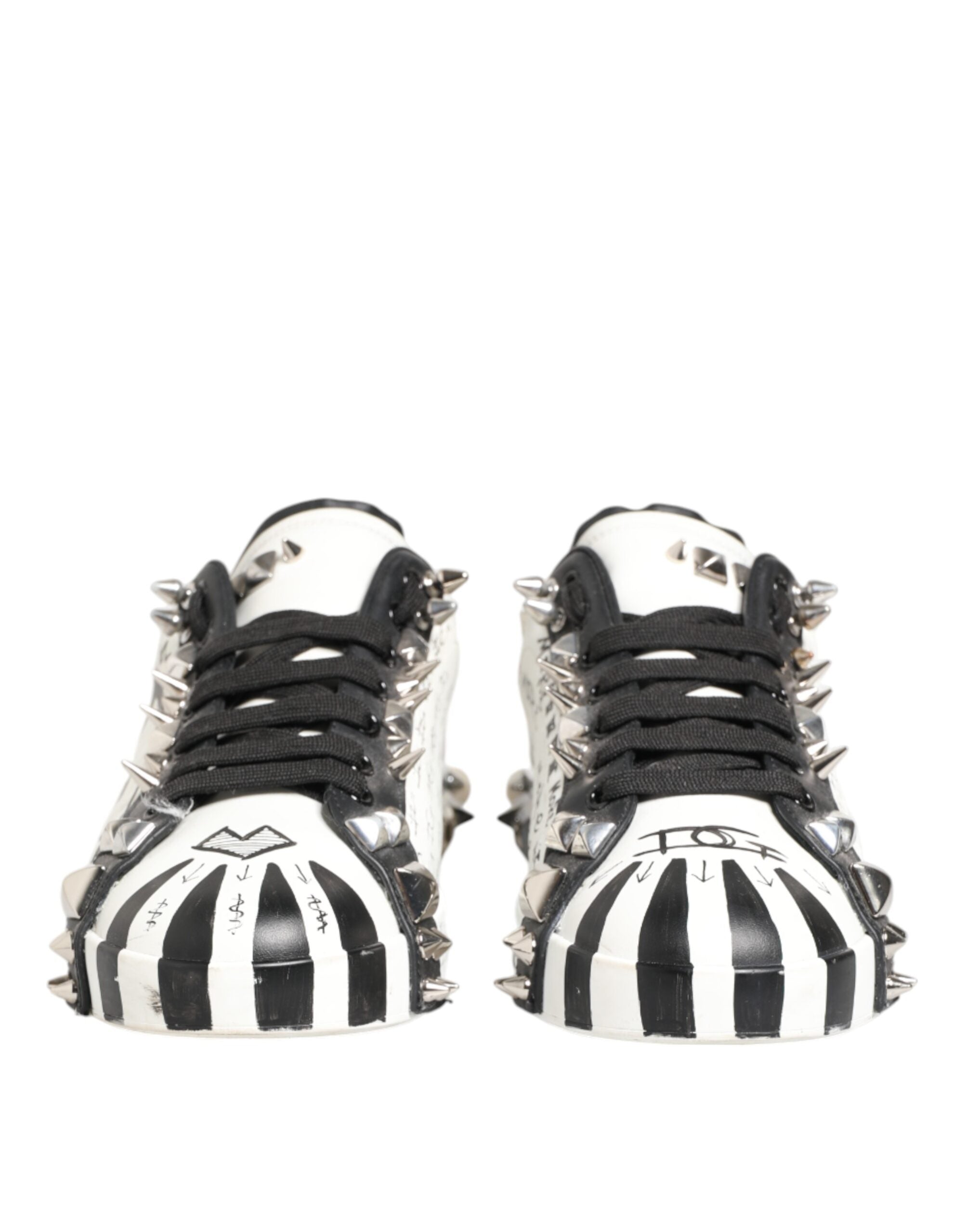 White Studded Printed Low Top Sneakers Shoes