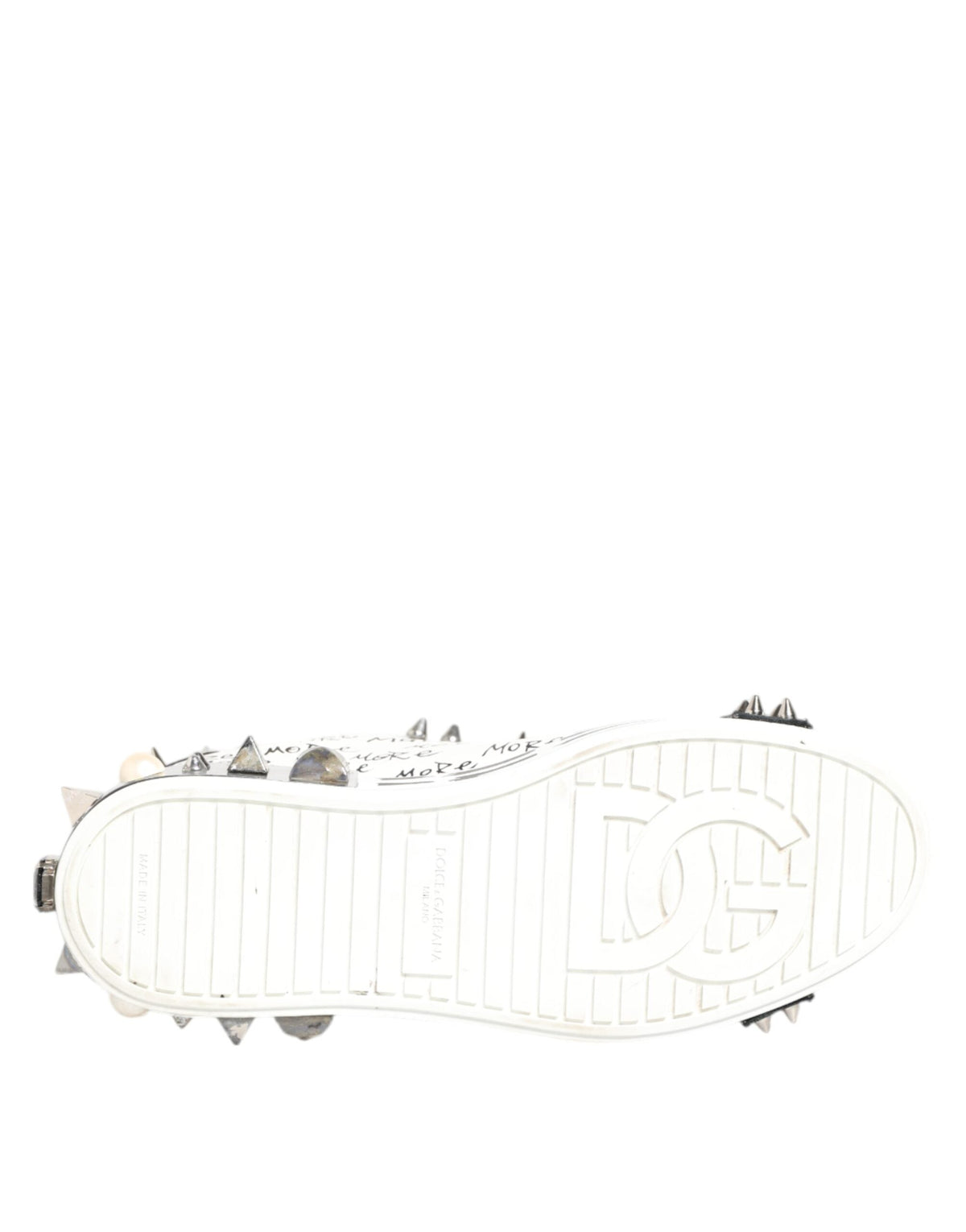 Dolce & Gabbana White Studded Printed Low Top Sneakers Shoes
