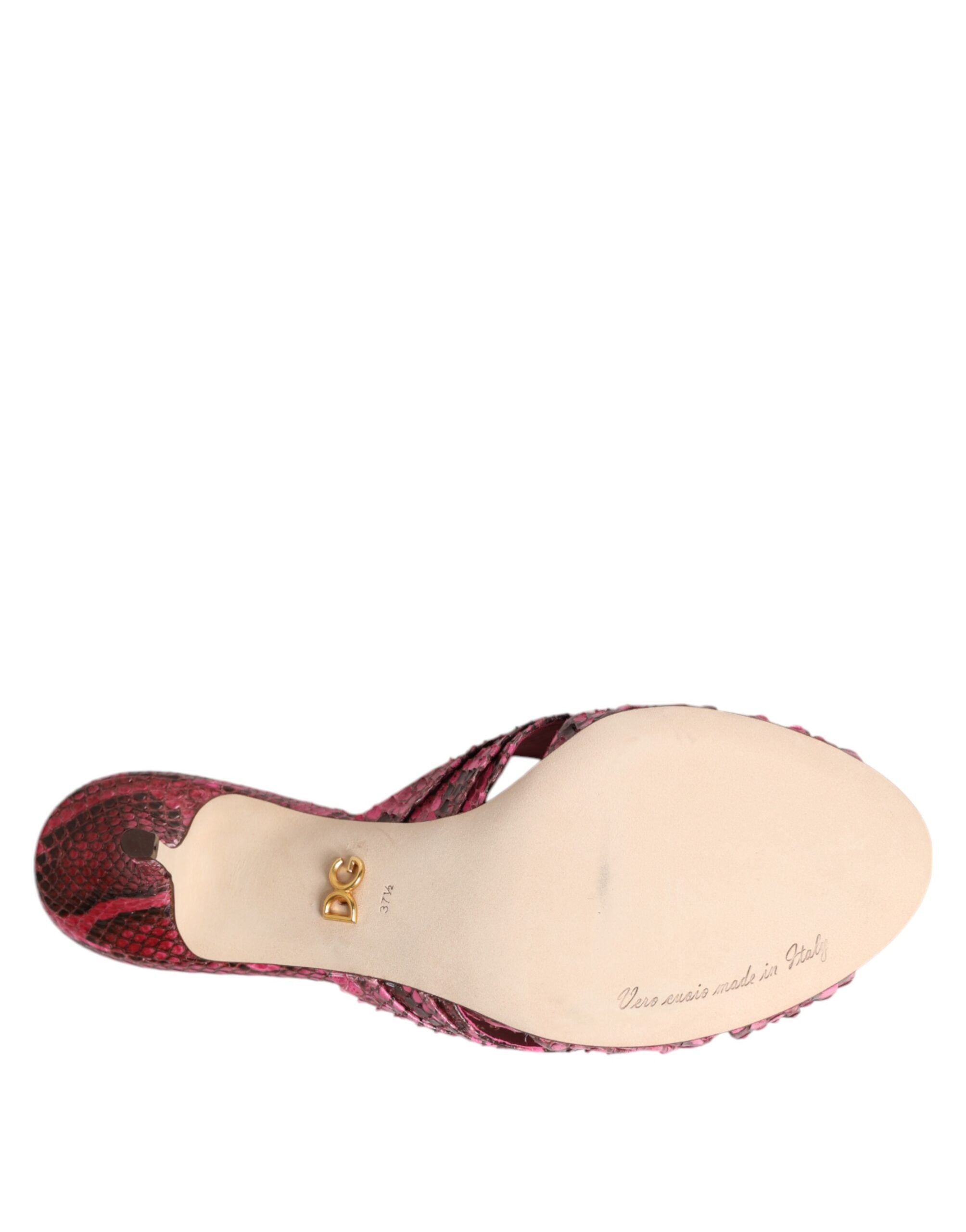 Dolce & Gabbana Pink Leather Heels Slides Sandals Shoes
