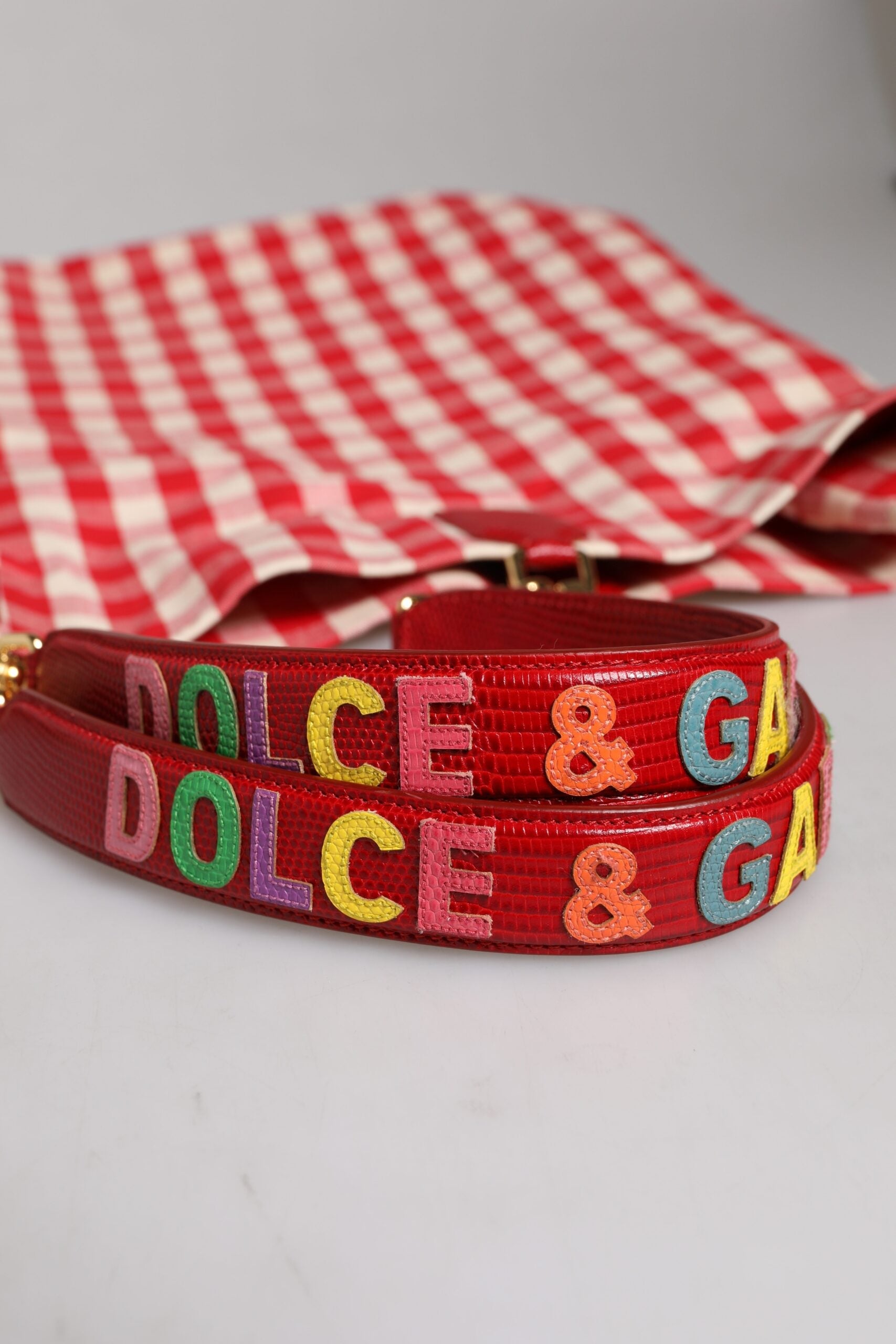 Dolce & Gabbana Red I Love Pizza Rhinestone Embellished Tote Bag