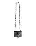 Dolce & Gabbana Black Leather Crystal Embellished Card Holder Wallet