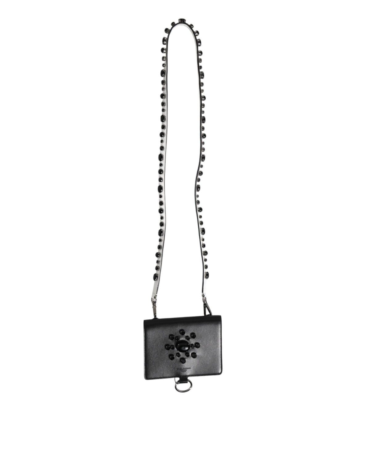 Dolce & Gabbana Black Leather Crystal Embellished Card Holder Wallet