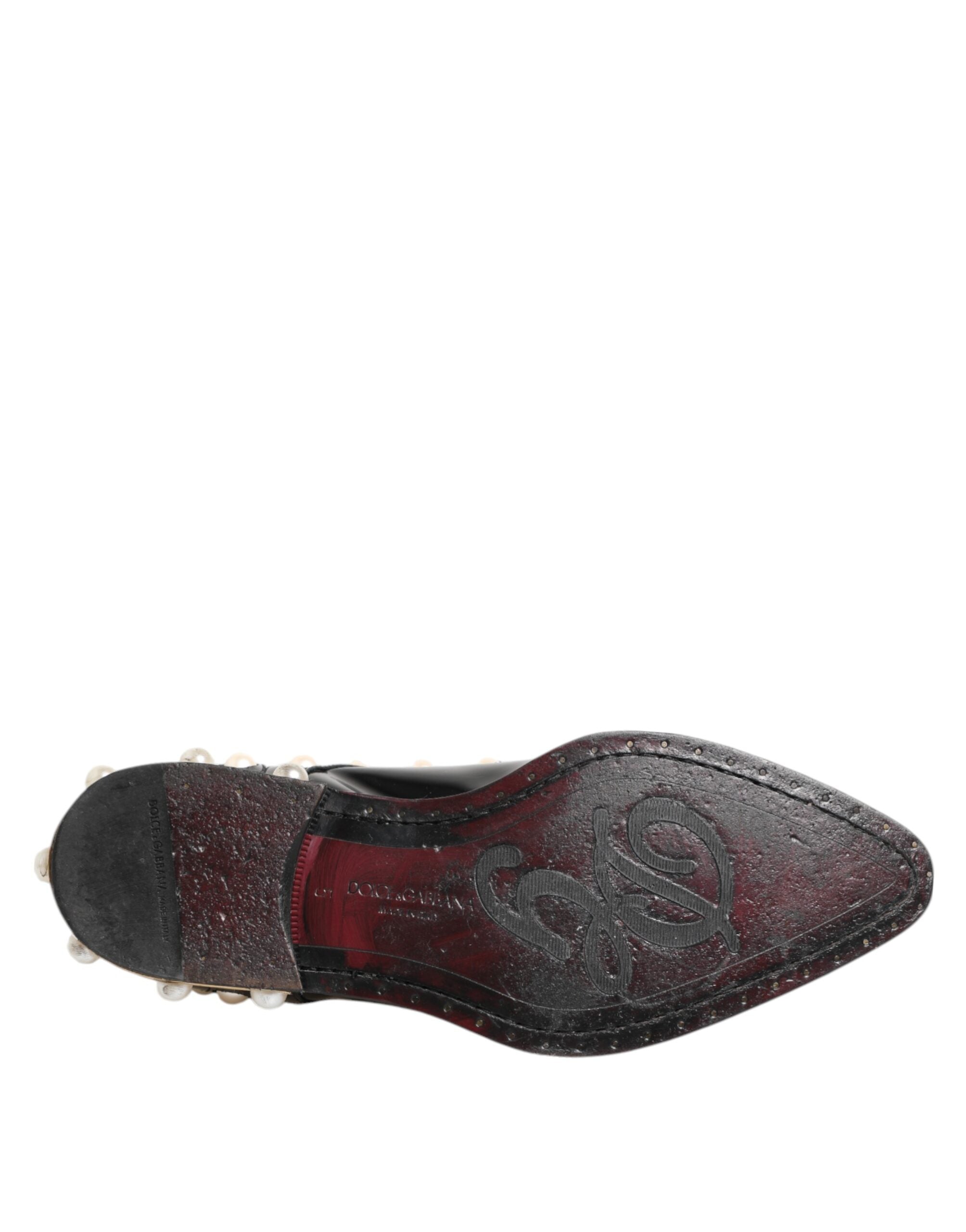 Dolce & Gabbana Black Leather Faux Pearl Dress Broque Shoes