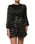 Dolce & Gabbana Dark Gray Gold Polka Dot Silk Brocade Mini Dress