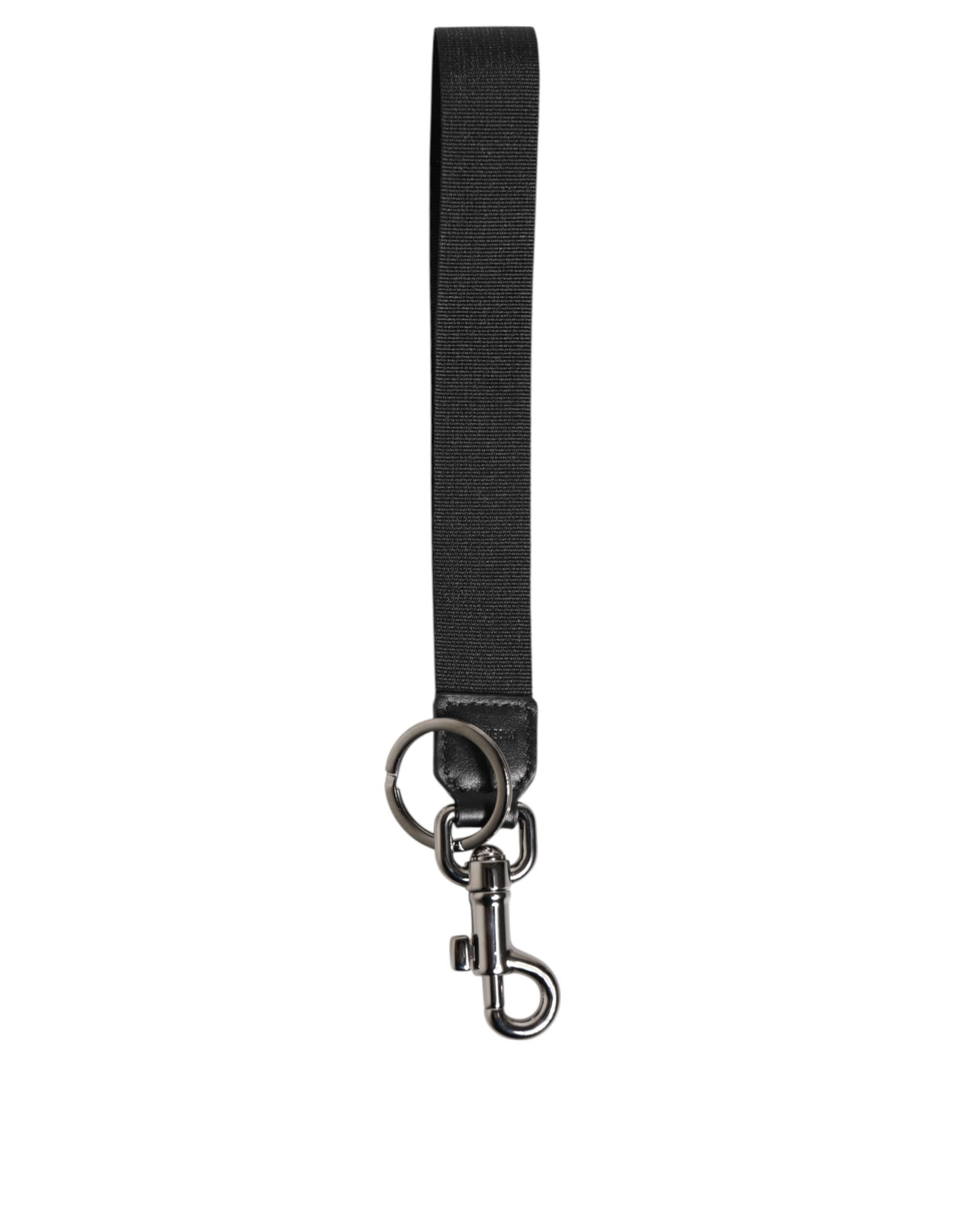 Dolce & Gabbana Black Red DG Logo Polyester Silver Men Keychain Keyring