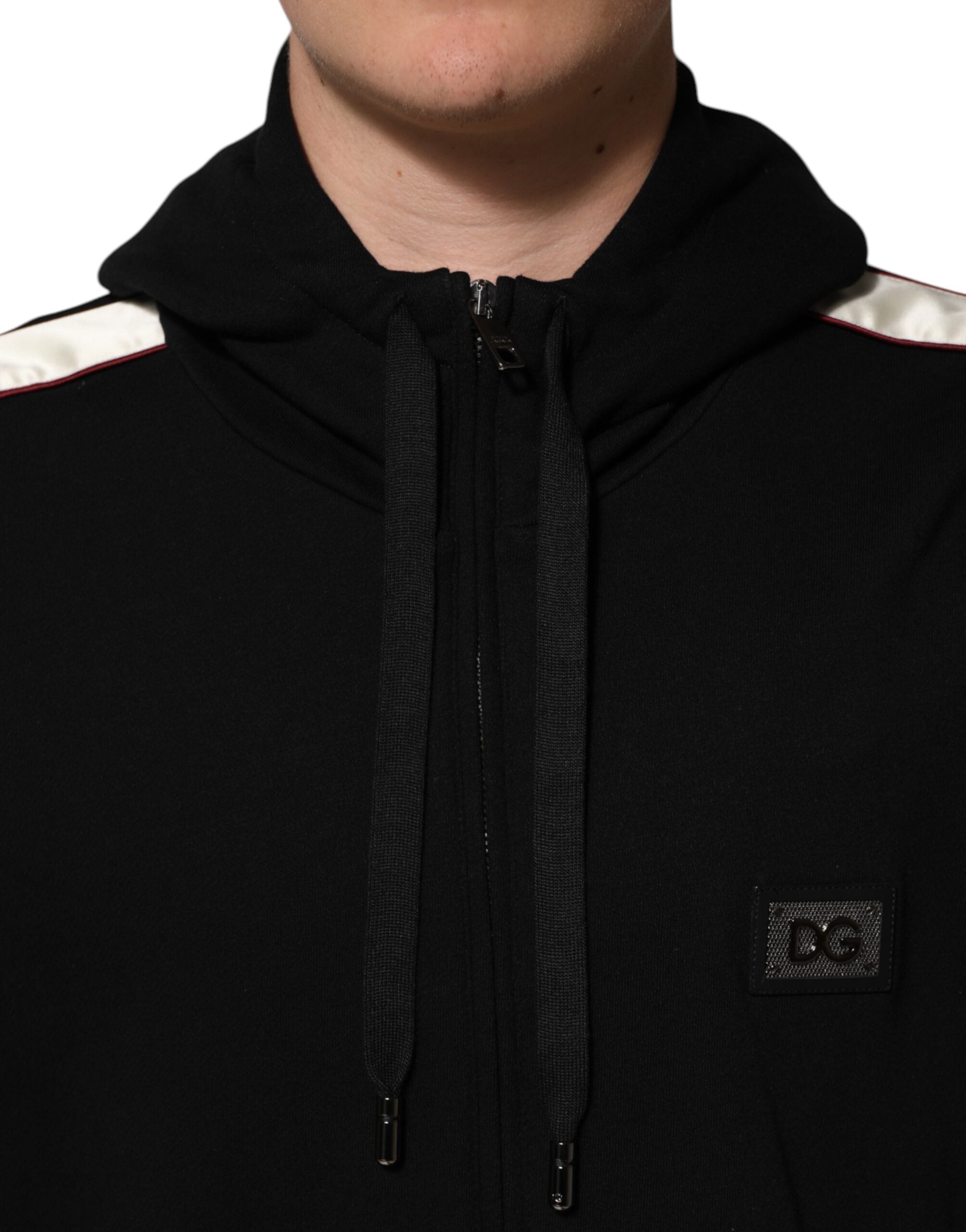 Dolce & Gabbana Black Cotton Plaque Track Cardigan Sweater