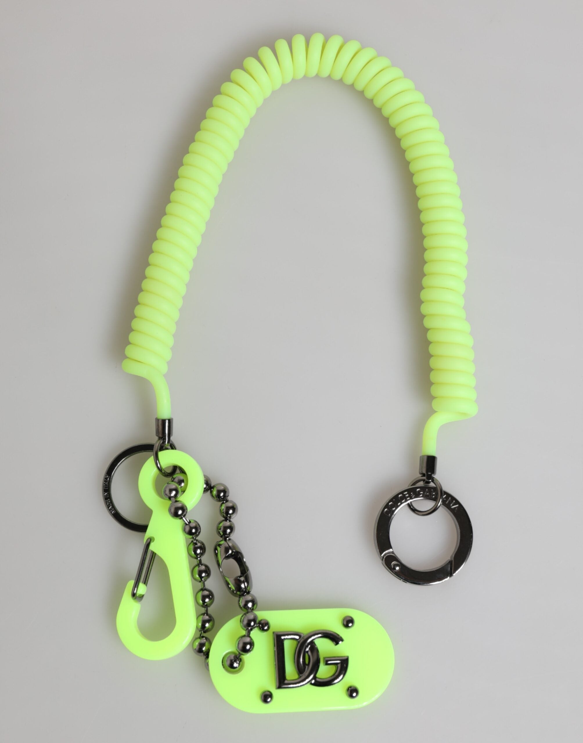 Dolce & Gabbana Green Springy Key Holder DG Logo Men's Keychain Keyring