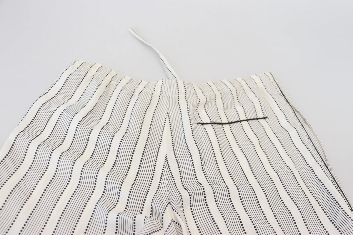 Dolce & Gabbana White Stripes Silk Lounge Trouser Pants