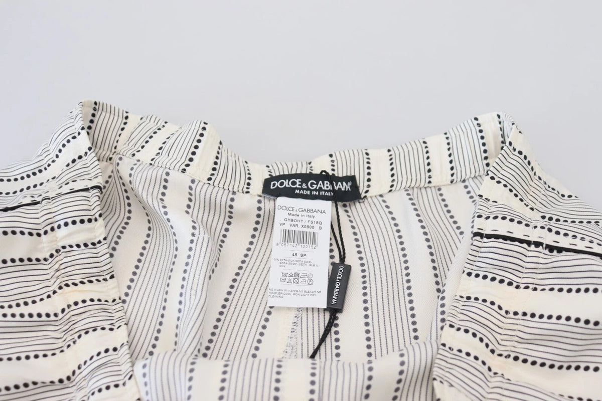 Dolce & Gabbana White Stripes Silk Lounge Trouser Pants