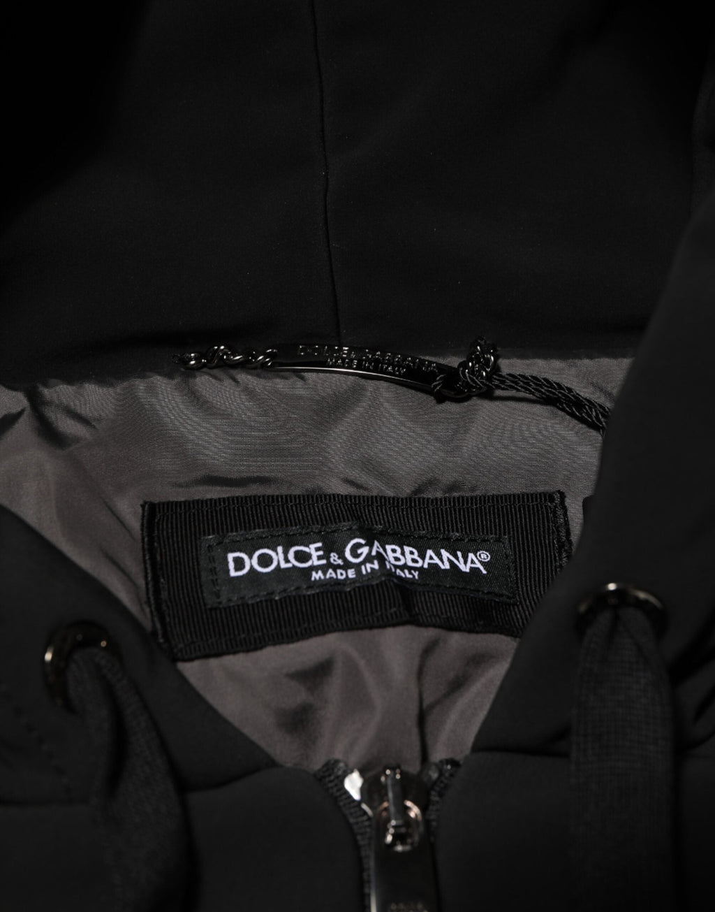 Dolce & Gabbana Black Cotton Quilted Studded Sleeve Hoodie Jacket