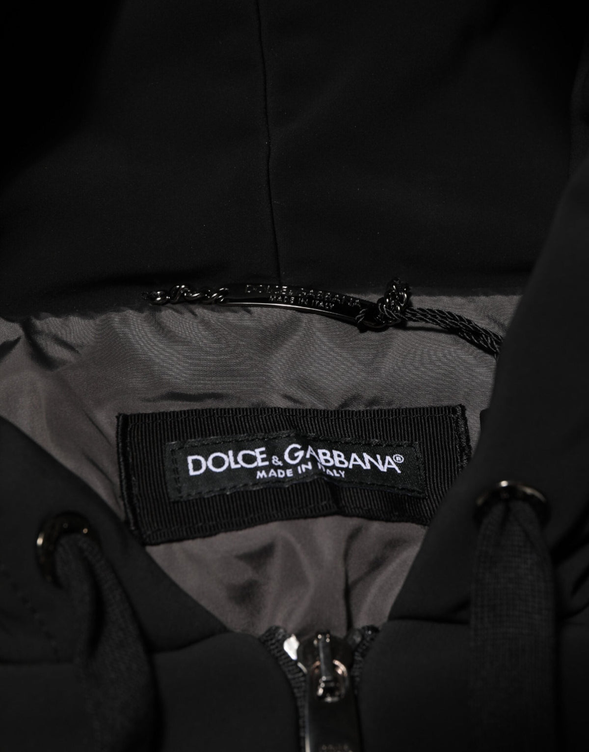 Dolce & Gabbana Black Cotton Quilted Studded Sleeve Hoodie Jacket