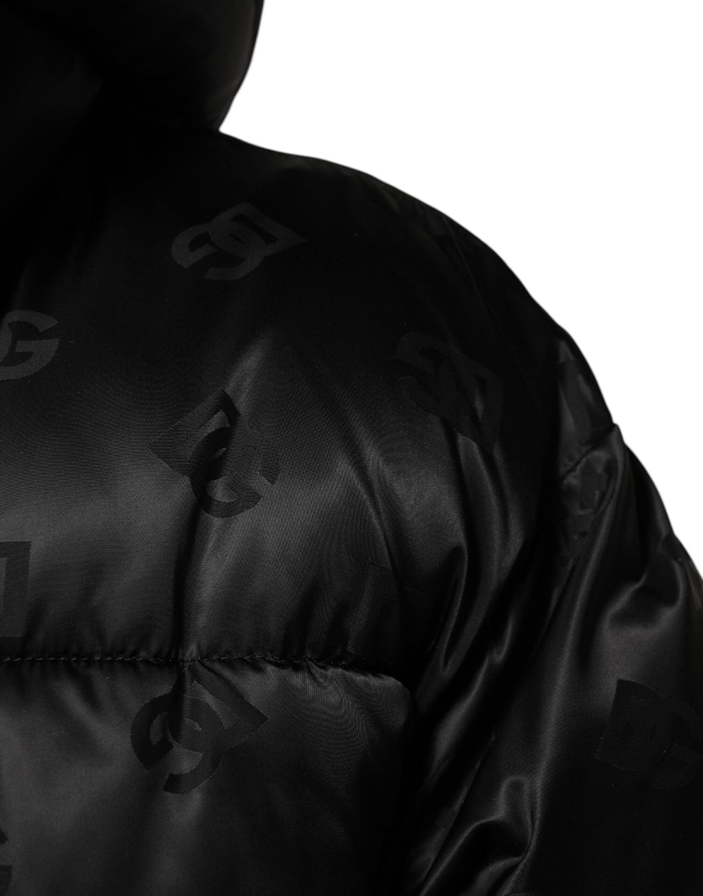 Dolce & Gabbana Black Monogram Logo Puffer Nylon Hooded Jacket