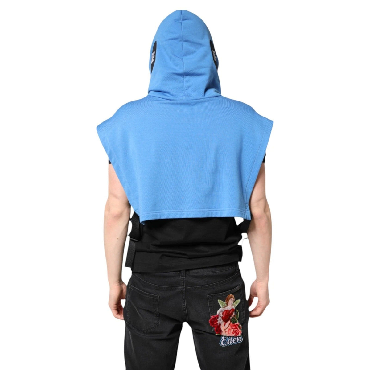 Dolce & Gabbana Blue Cotton Hooded Men Sportswear One Size Vest