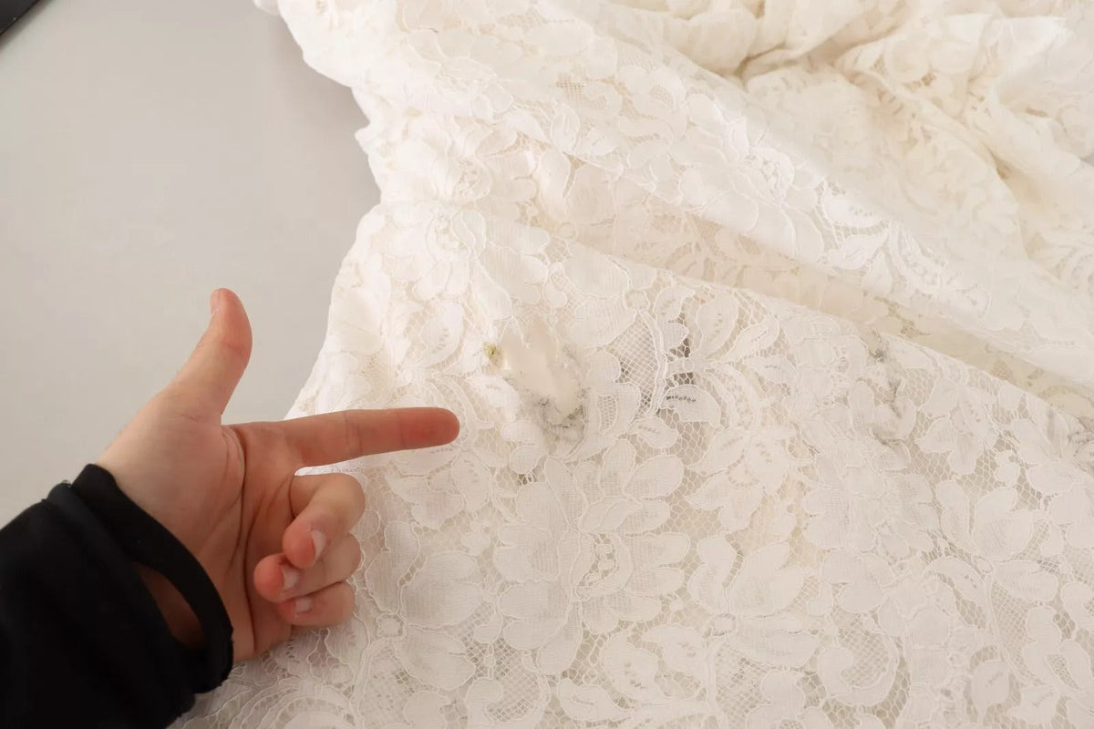 Dolce & Gabbana White Flower Lace Corsage Long Maxi Dress