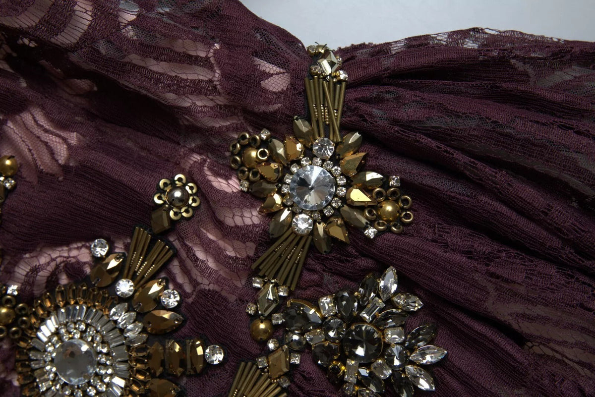 Dolce & Gabbana Purple Viscose Crystal A-Line Gown Dress