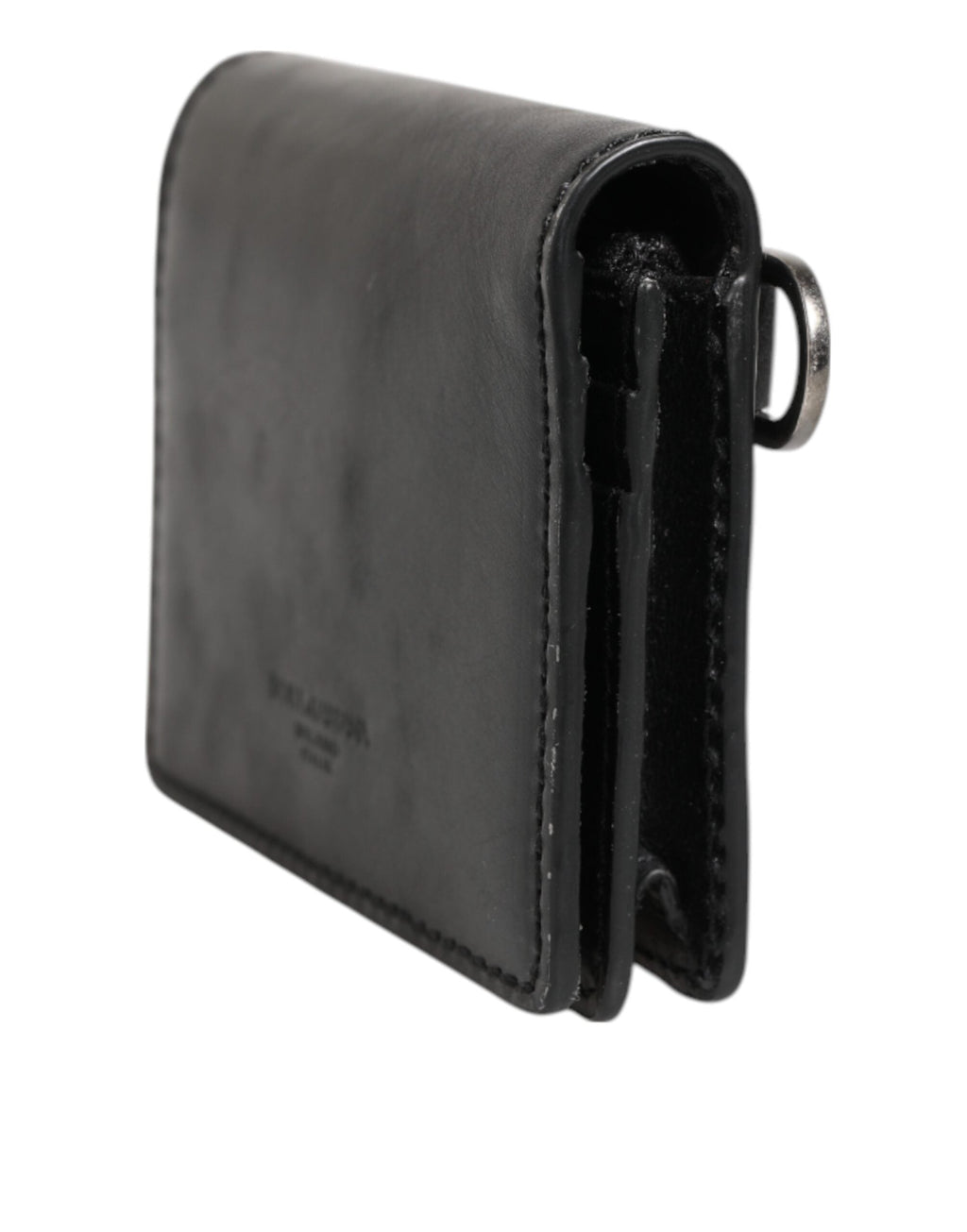 Dolce & Gabbana Black Leather Bifold Card Holder Mens Coin Purse Key Clip Wallet