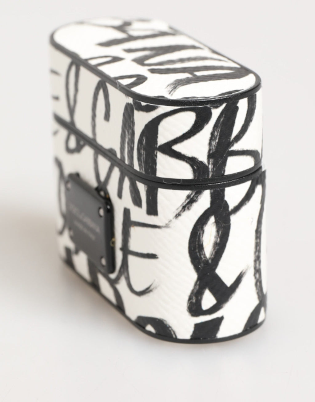 Dolce & Gabbana Black White Leather Monogram Print Logo Holder Airpods Case