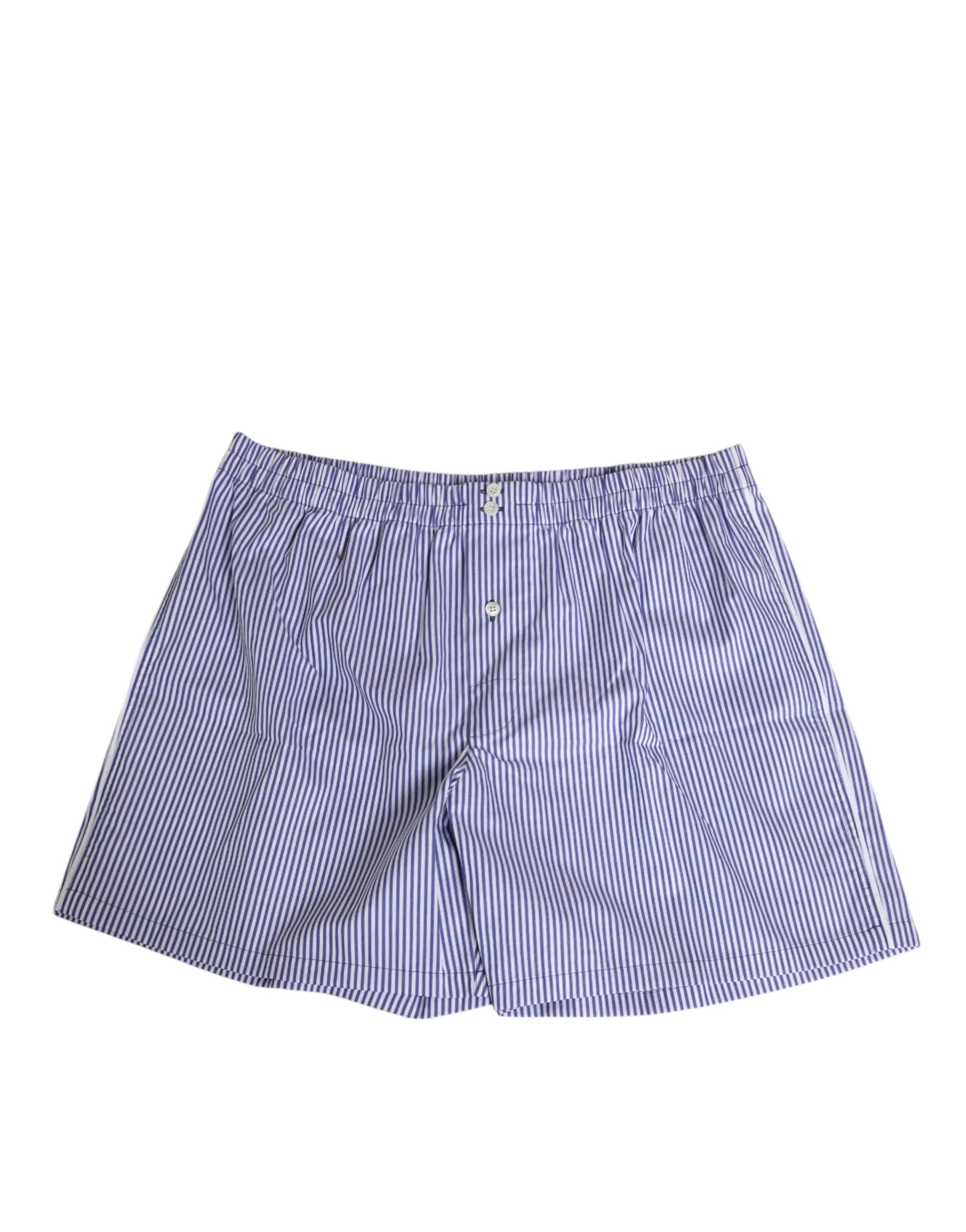 Dolce & Gabbana Blue White Cotton Striped Button Fly Shorts Swimwear