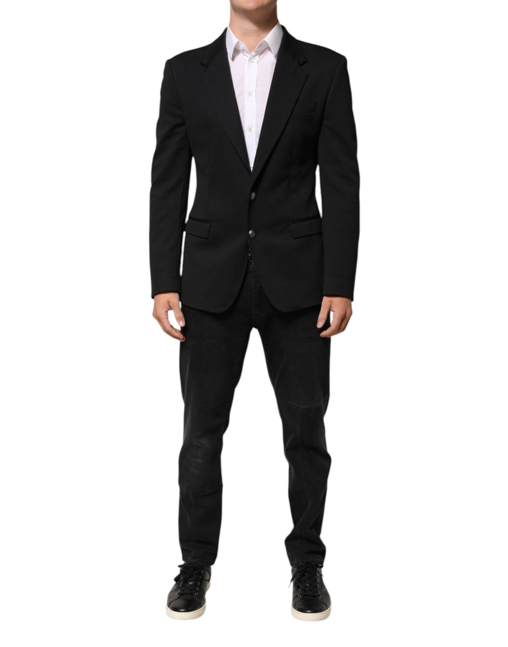 Dolce & Gabbana Dark Blue Cotton Men Jacket Coat Blazer Suit