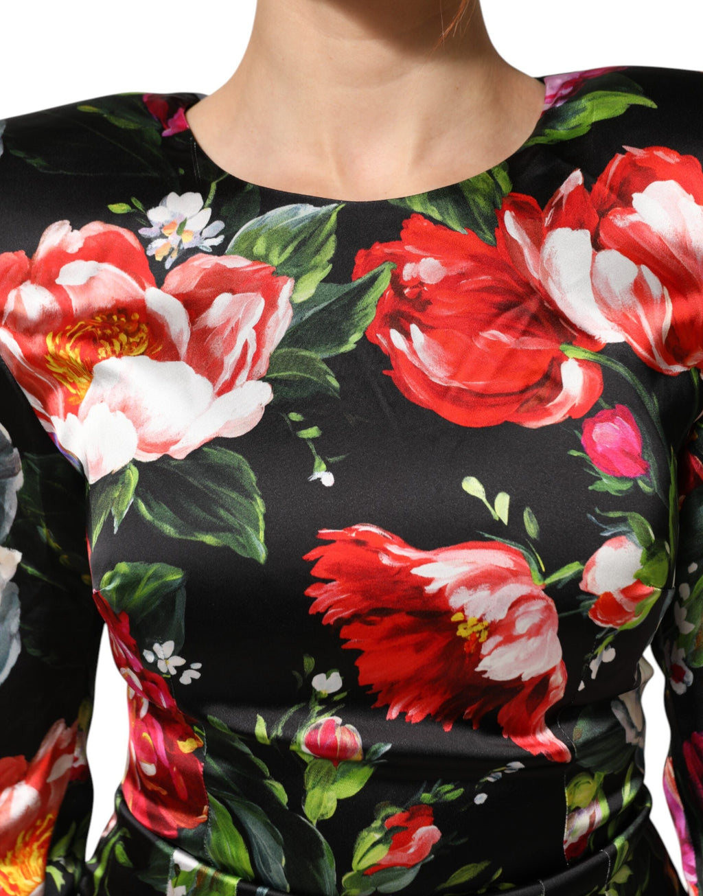 Dolce & Gabbana Black Floral Fiori Pittorici Bodycon Dress