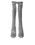 Dolce & Gabbana Shoes Silver Sequins Glitter High Heel Boot Shoes
