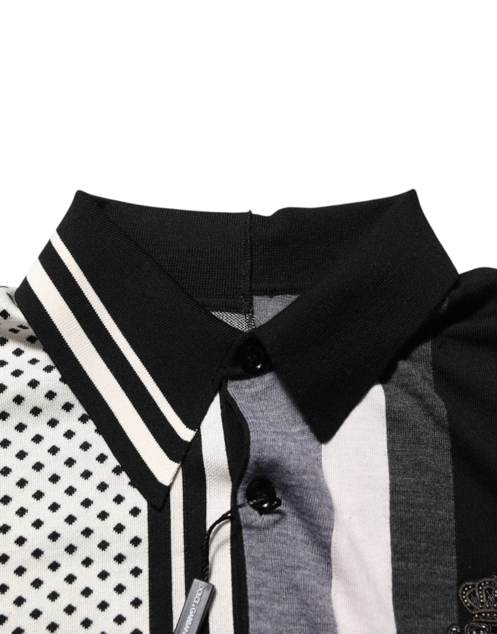 Dolce & Gabbana Black White Polka Dot Collared Polo T-shirt