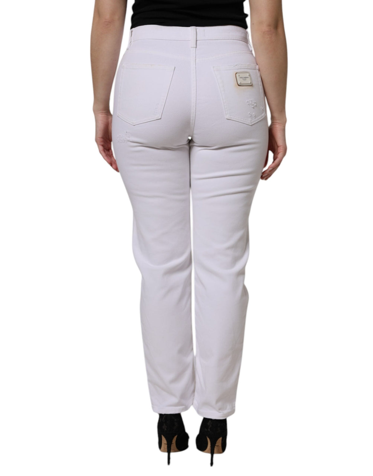 Dolce & Gabbana White Cotton Tattered BOYFRIEND Denim Jeans