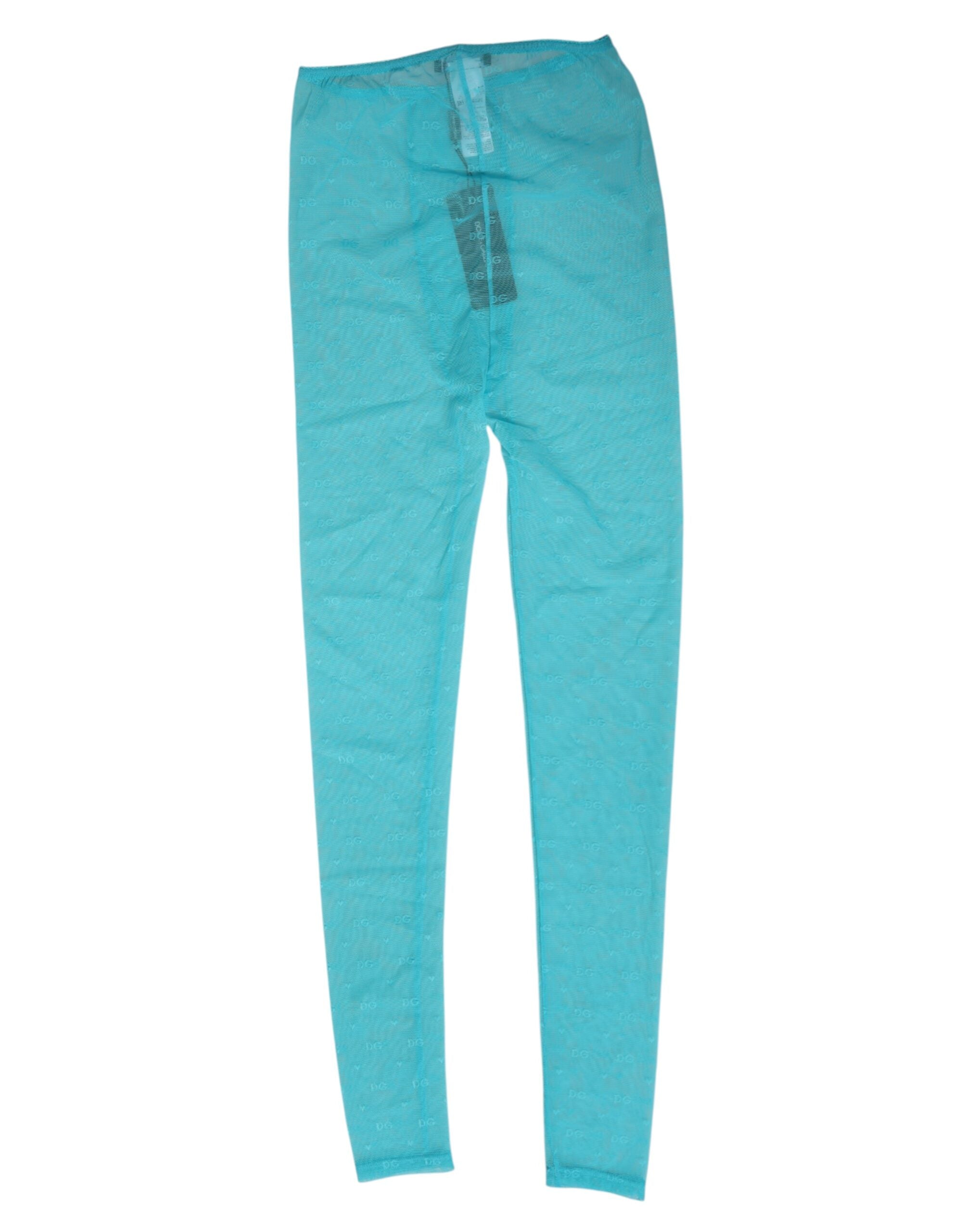 Dolce & Gabbana Light Blue Nylon Logo Lace Leggings Pants Underwear