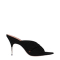 Amina Muaddi Black Leather Stiletto Heel Sandals