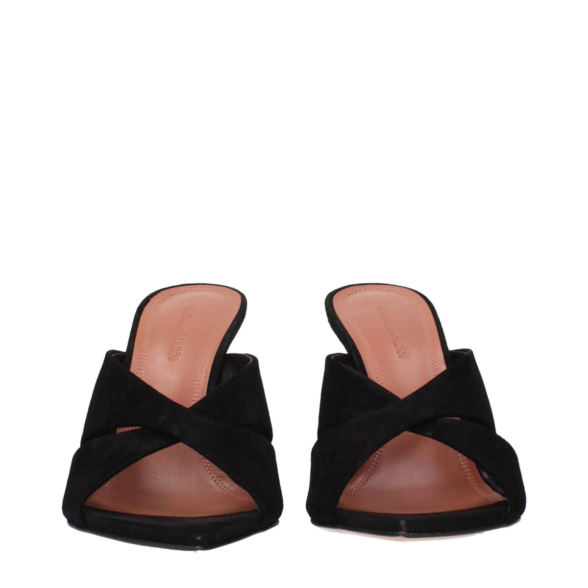 Amina Muaddi Black Leather Stiletto Heel Sandals