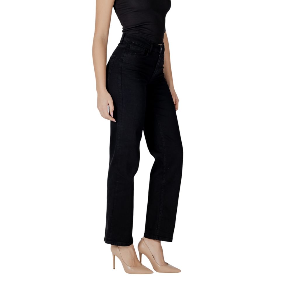 ICHI Black Cotton Relaxed Fit Jeans