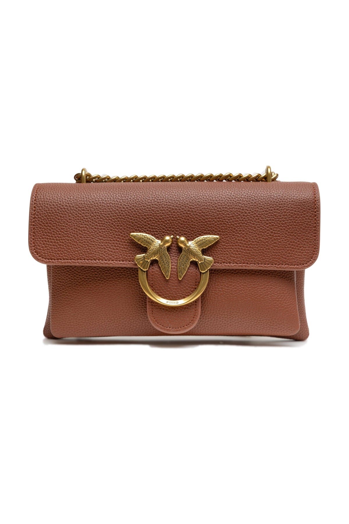 PINKO Brown Leather Love Boucle Riga Shoulder Bag