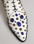 Dolce & Gabbana White Leather Crystals Embellished Dress Shoes